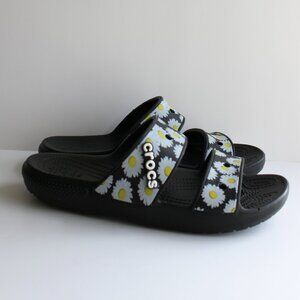 Crocs 9 Black Sunflower Slide Sandals - Lightweight Comfort Beach Shoes🌻